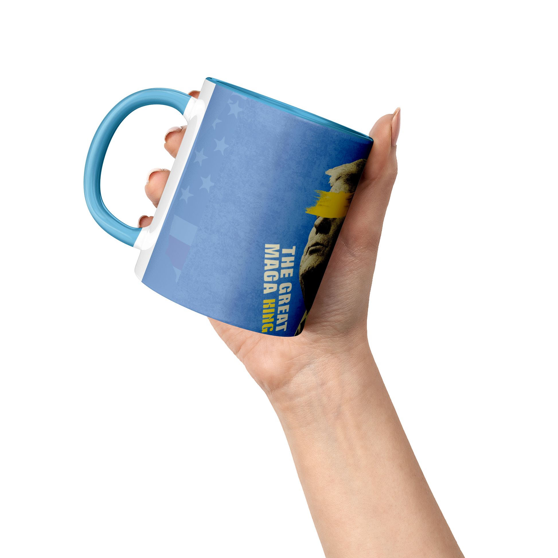 MAGA_KING_11oz_Blue_Accent_Mug_Lifestyle_Raised_Hand_LH_Mockup.png